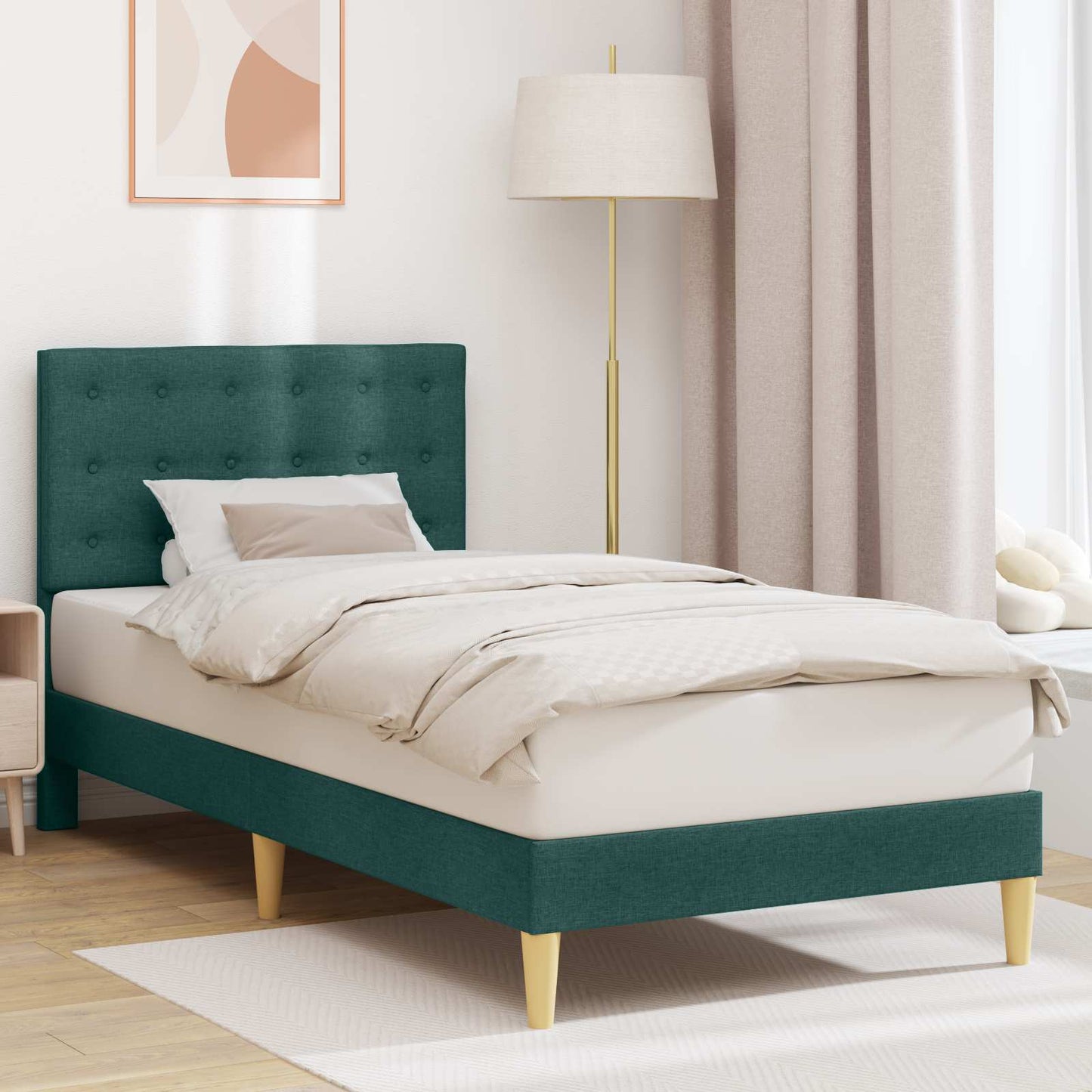vidaXL Σκελετός Κρεβατιού Σκούρο Πράσινο 90 x 190 cm Ύφασμα