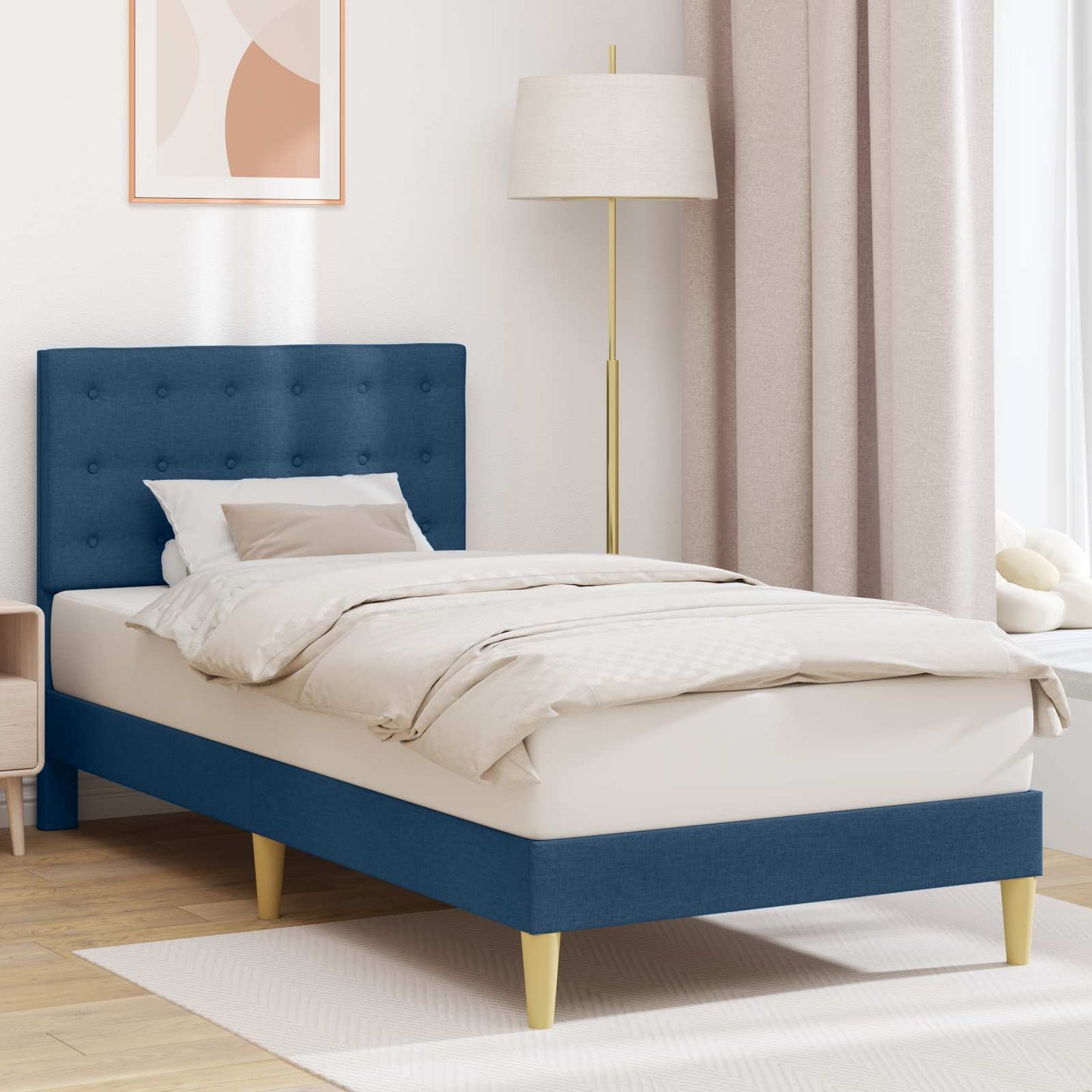 vidaXL Σκελετός Κρεβατιού με κεφαλάρι Μπλε 90 x 190 cm Ύφασμα