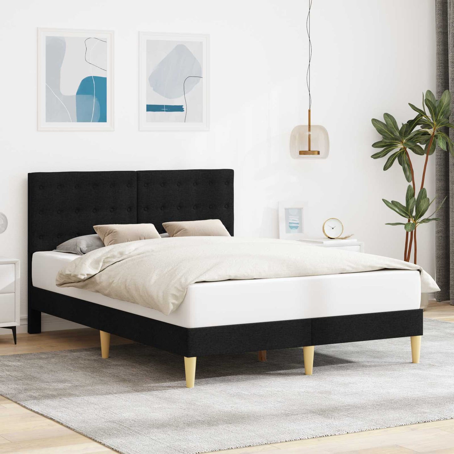 vidaXL Σκελετός Κρεβατιού με κεφαλάρι Μαύρο 120 x 190 cm Ύφασμα