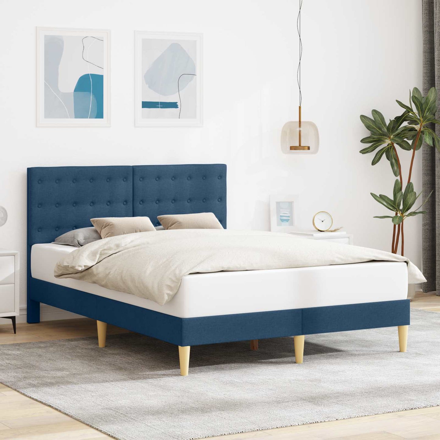 vidaXL Σκελετός Κρεβατιού με κεφαλάρι Μπλε 120 x 200 cm Ύφασμα