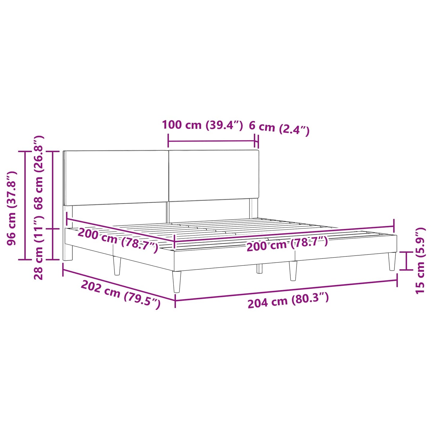 vidaXL Σκελετός Κρεβατιού Σκούρο Πράσινο 200 x 200 cm Ύφασμα