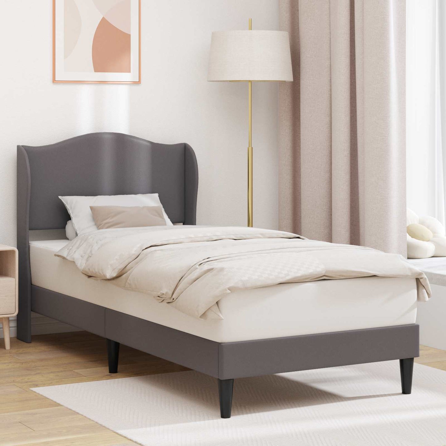 vidaXL Σκελετός Κρεβατιού με κεφαλάρι Γκρι 100 x 200 cm Τεχνητό Δέρμα