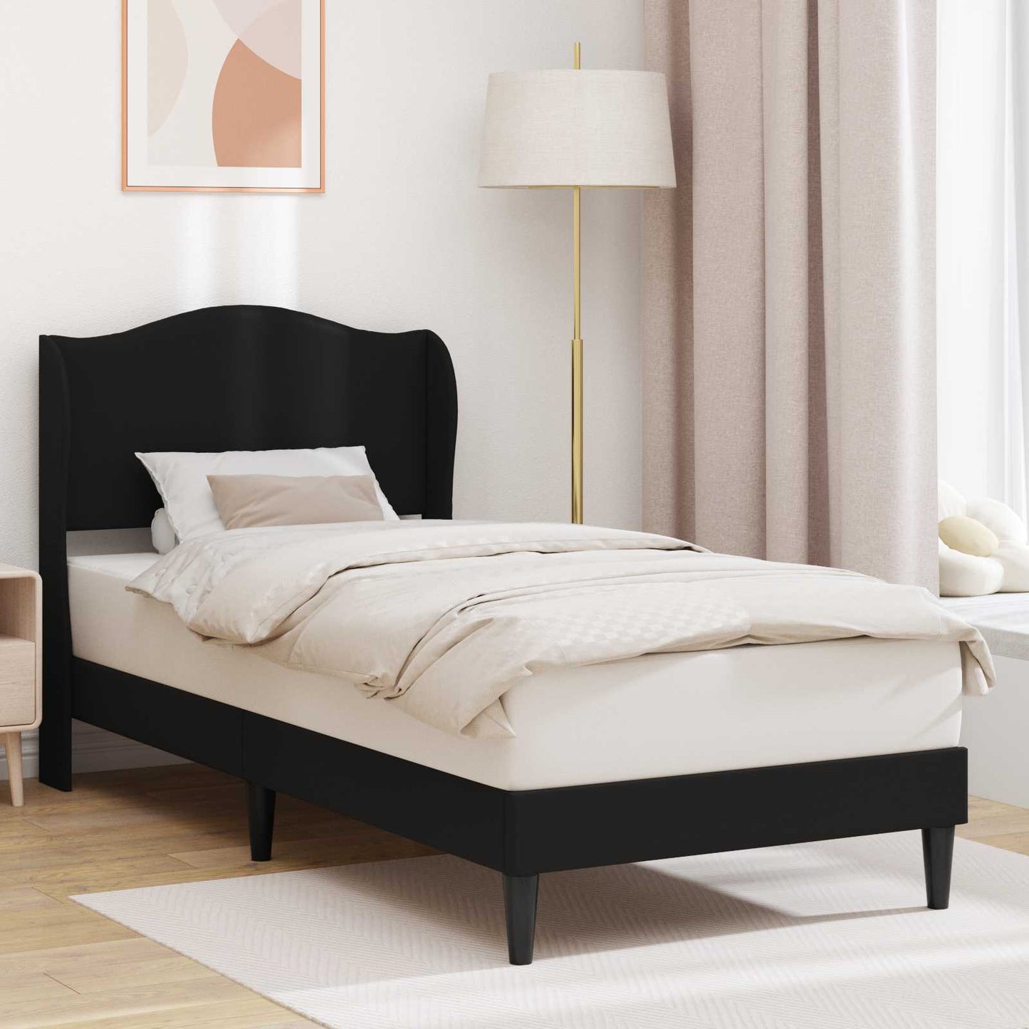 vidaXL Σκελετός Κρεβατιού με κεφαλάρι Μαύρο 100 x 200 cm Τεχνητό Δέρμα