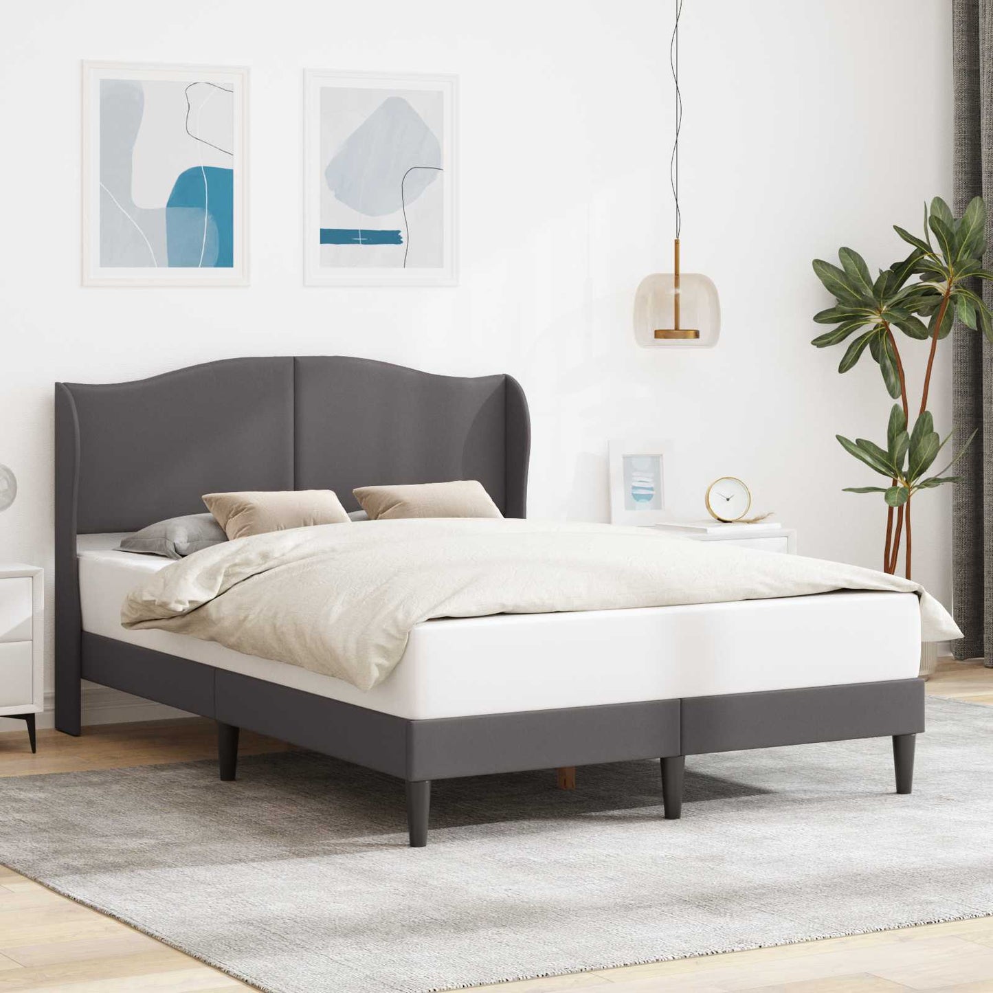 vidaXL Σκελετός Κρεβατιού με κεφαλάρι Γκρι 140 x 200 cm Τεχνητό Δέρμα