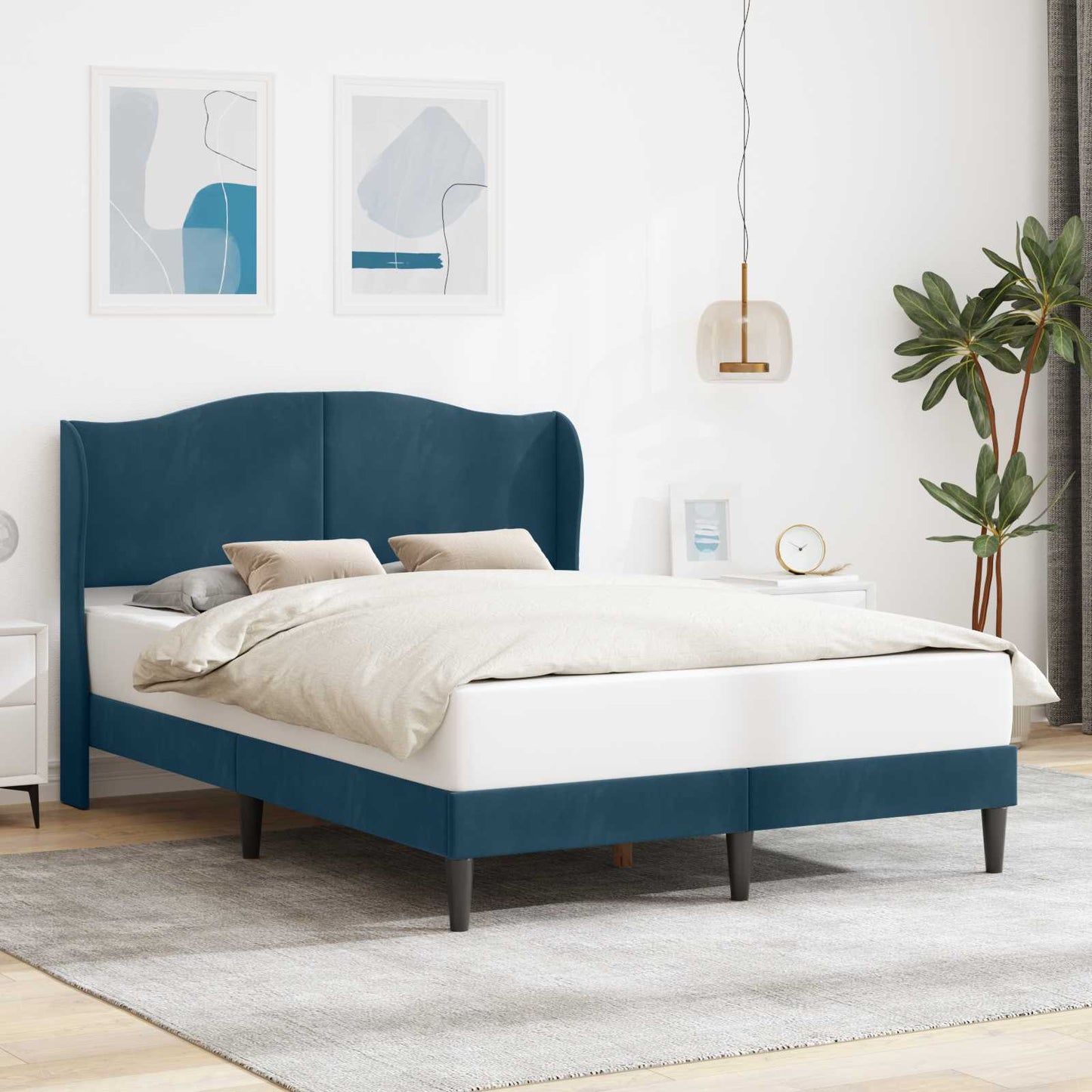 vidaXL Σκελετός Κρεβατιού με κεφαλάρι Μπλε 140 x 190 cm Βελούδο