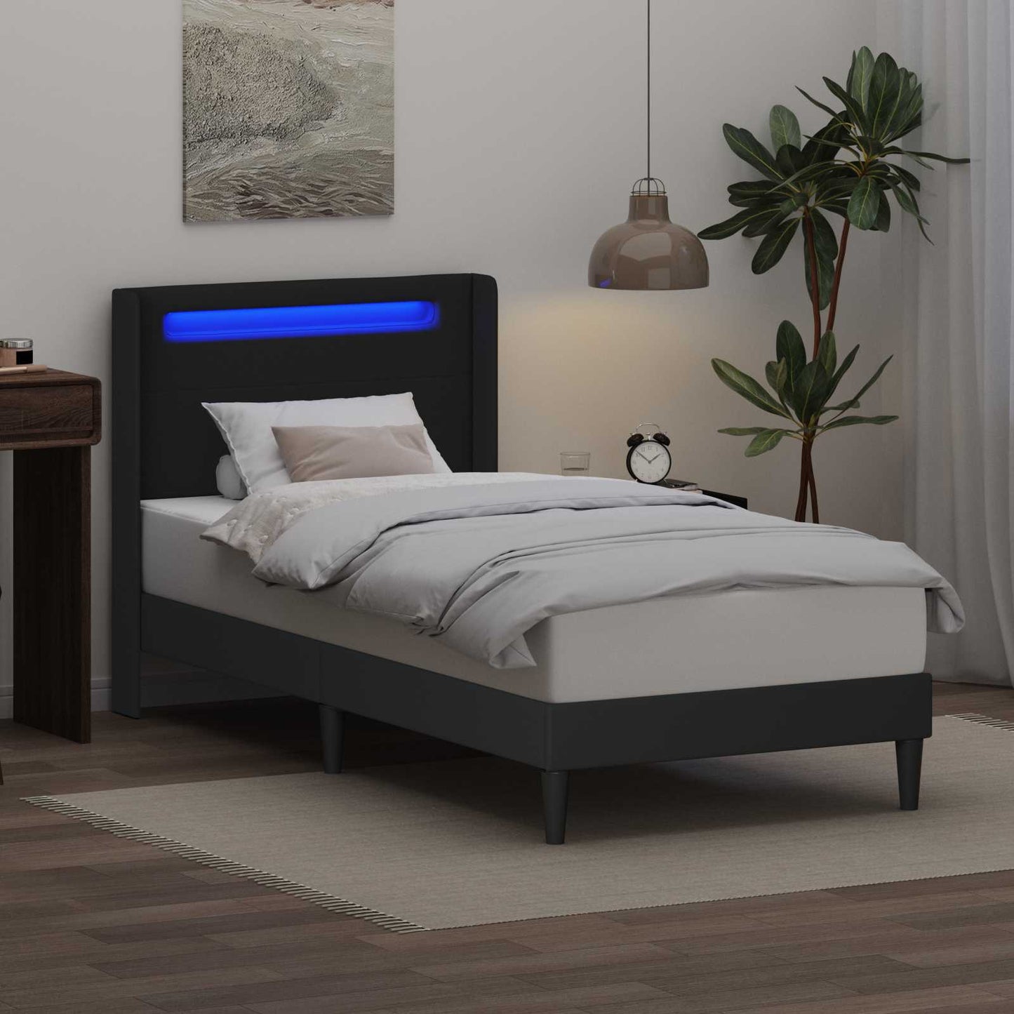 vidaXL Σκελετός Κρεβατιού με κεφαλάρι Μαύρο 80 x 200 cm Τεχνητό Δέρμα