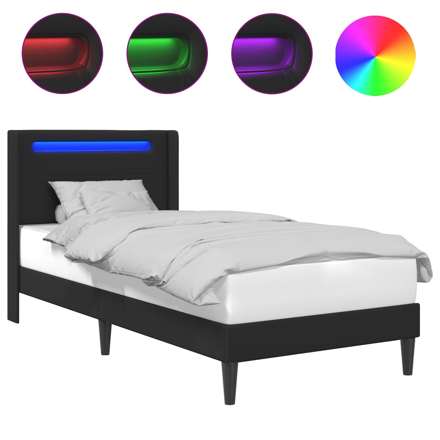 vidaXL Σκελετός Κρεβατιού με κεφαλάρι Μαύρο 90 x 190 cm Τεχνητό Δέρμα