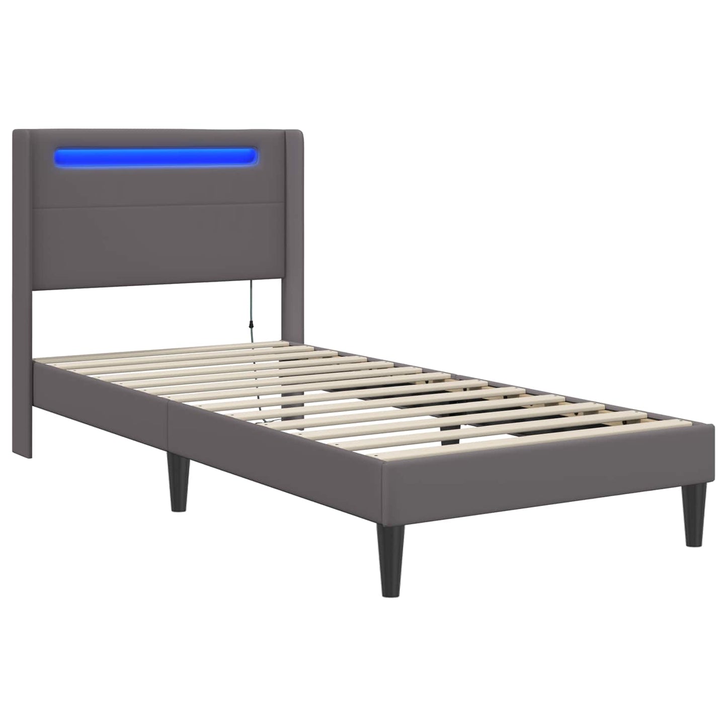 vidaXL Σκελετός Κρεβατιού με κεφαλάρι Γκρι 90 x 200 cm Τεχνητό Δέρμα
