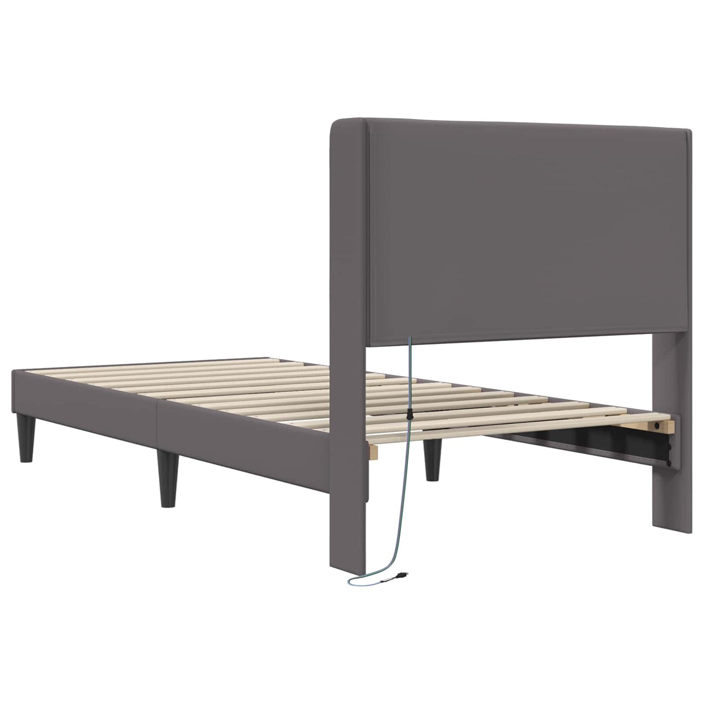 vidaXL Σκελετός Κρεβατιού με κεφαλάρι Γκρι 90 x 200 cm Τεχνητό Δέρμα