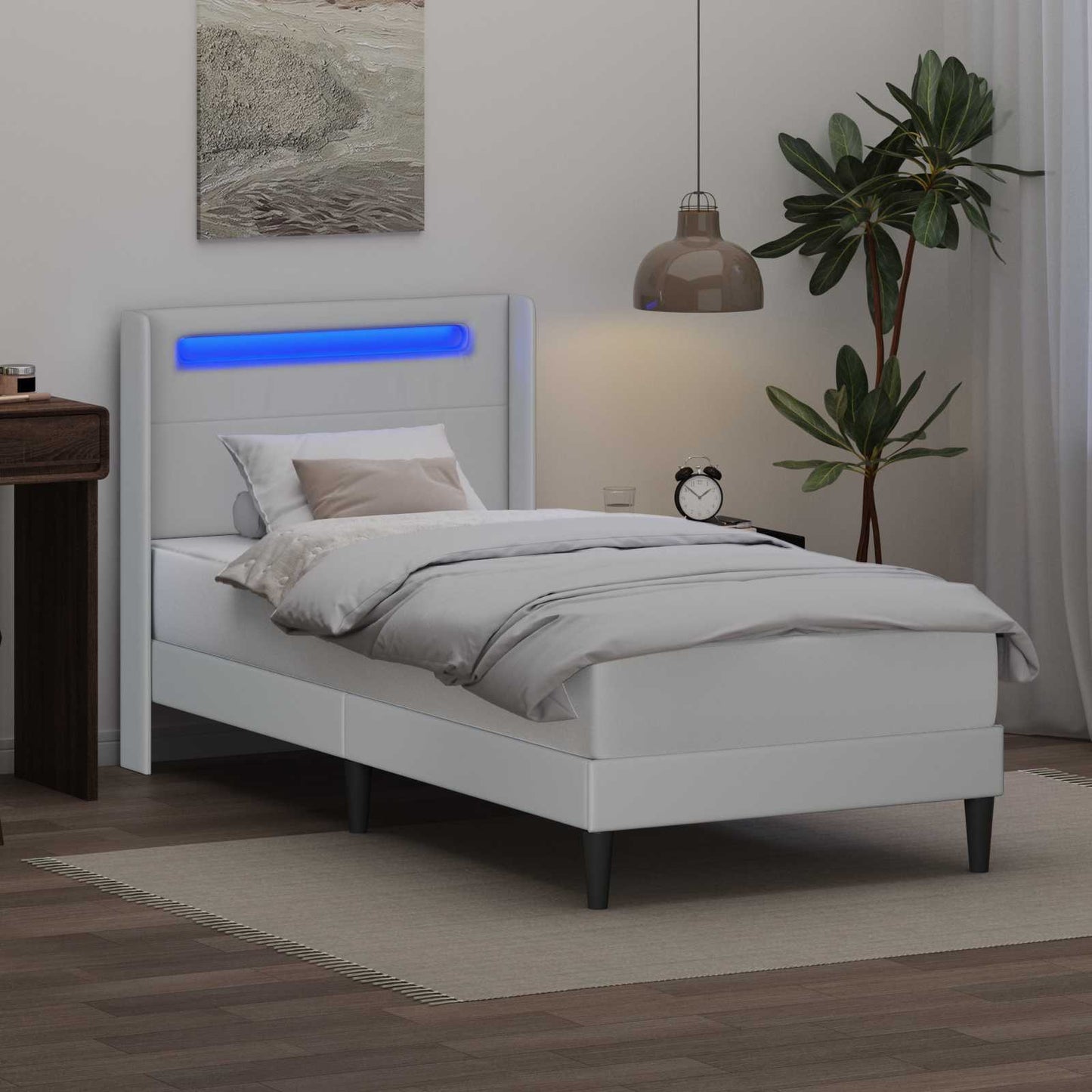 vidaXL Σκελετός Κρεβατιού με κεφαλάρι Λευκό 90 x 200 cm Τεχνητό Δέρμα