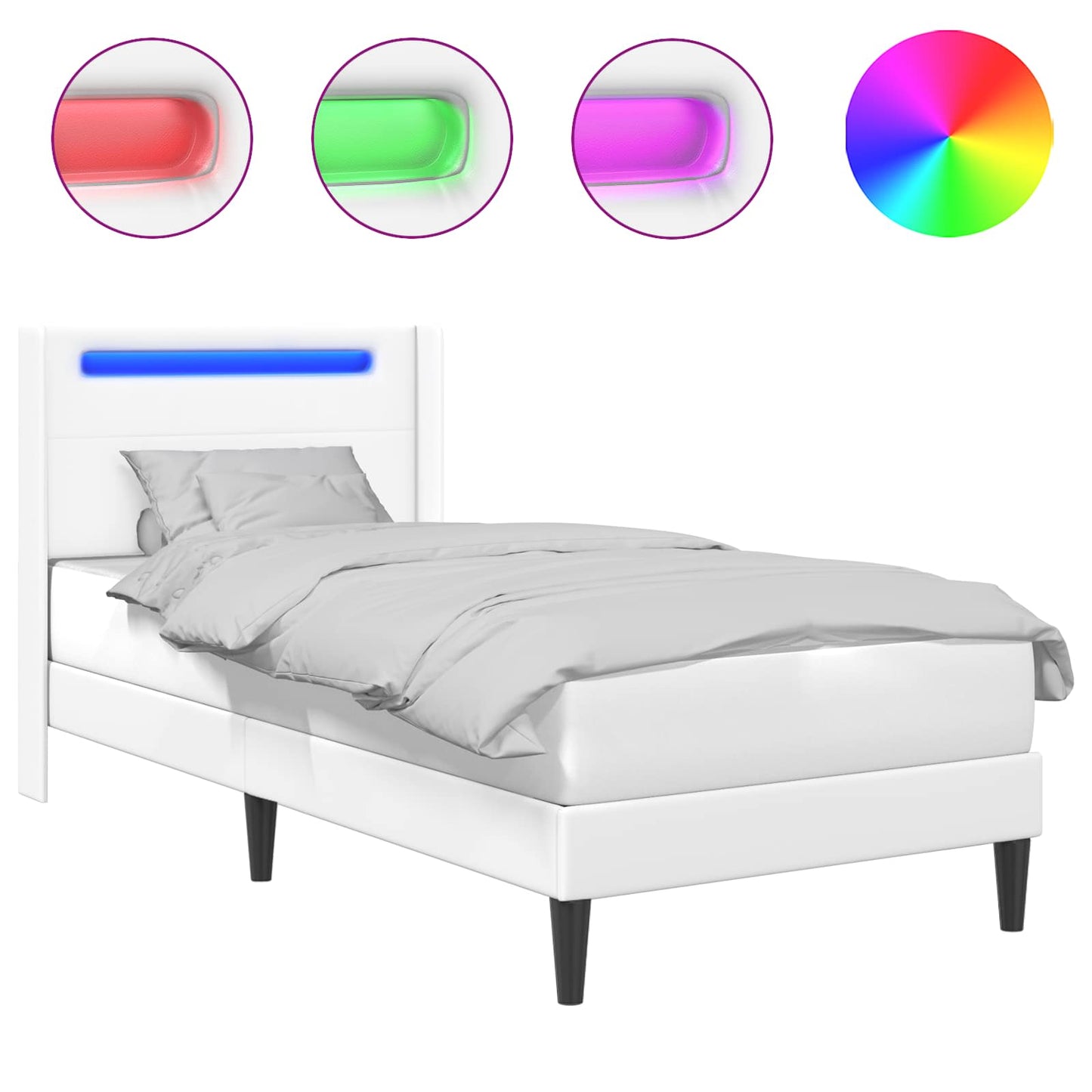 vidaXL Σκελετός Κρεβατιού με κεφαλάρι Λευκό 90 x 200 cm Τεχνητό Δέρμα