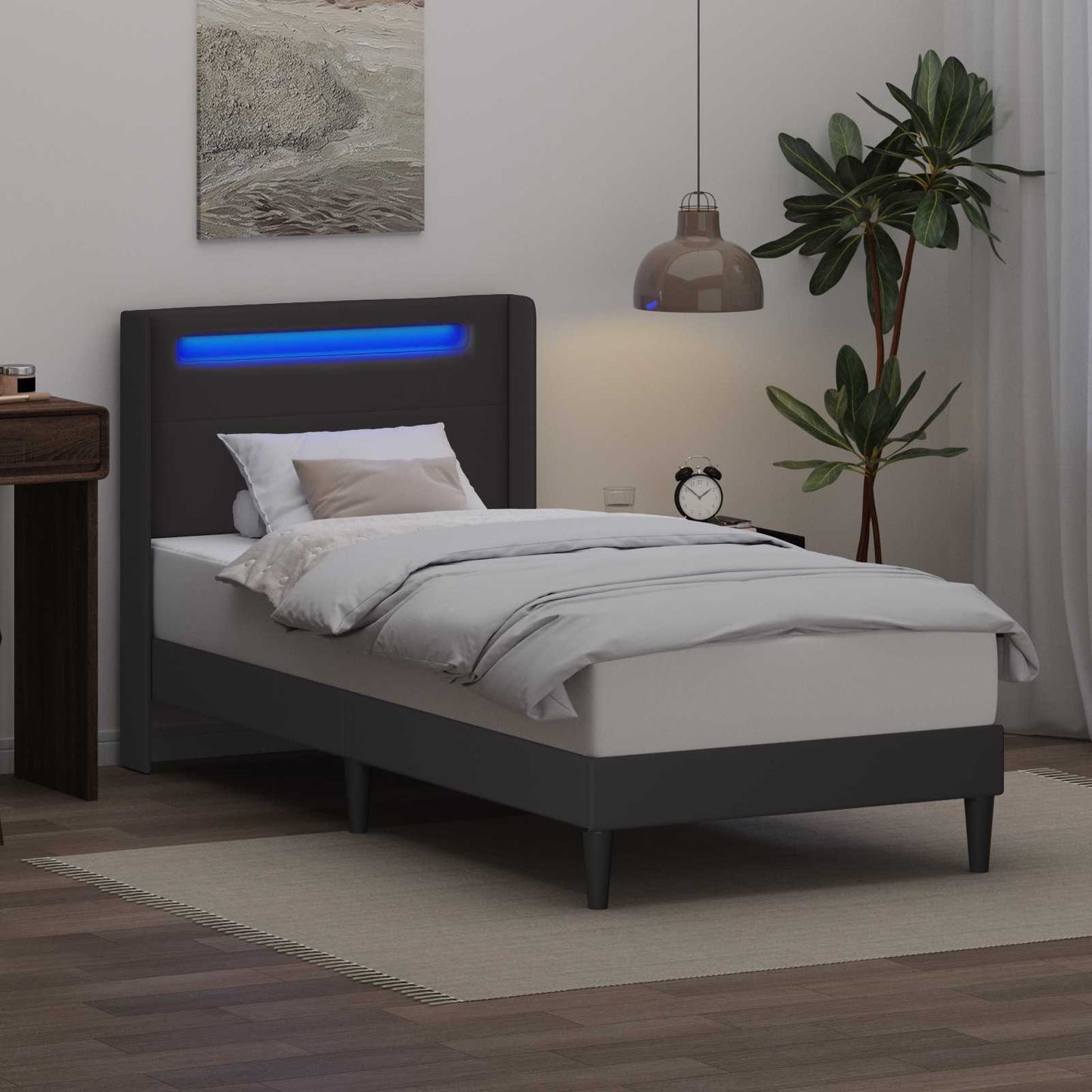 vidaXL Σκελετός Κρεβατιού με κεφαλάρι Γκρι 100 x 200 cm Τεχνητό Δέρμα