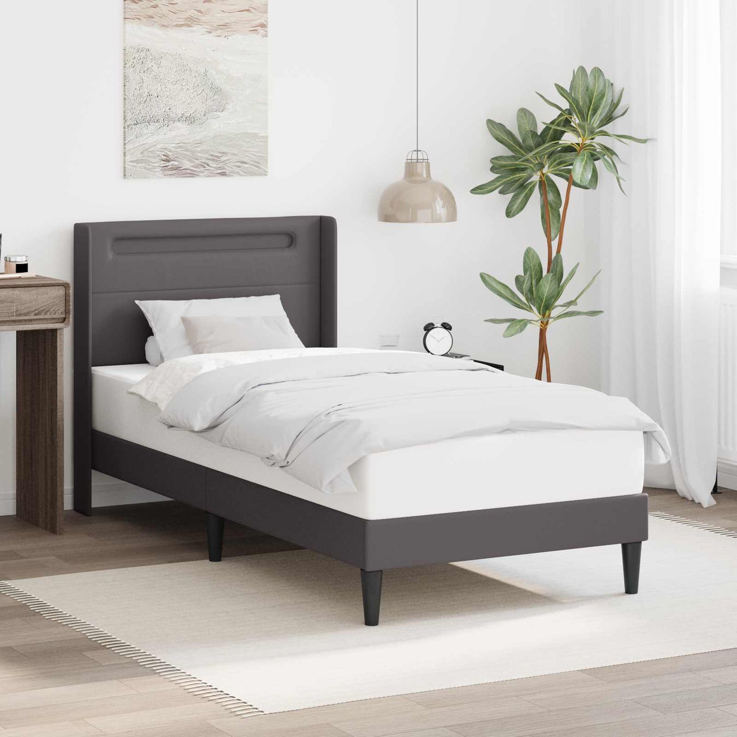 vidaXL Σκελετός Κρεβατιού με κεφαλάρι Γκρι 100 x 200 cm Τεχνητό Δέρμα