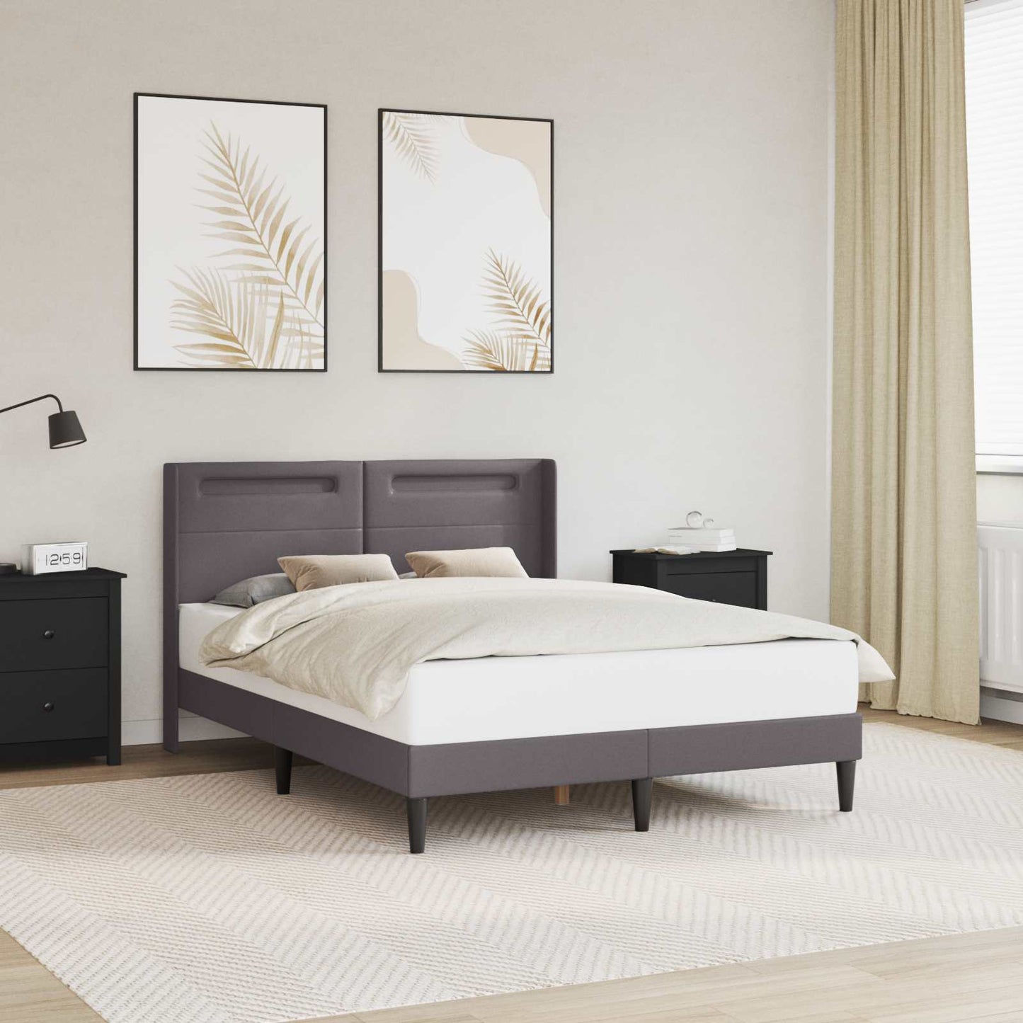 vidaXL Σκελετός Κρεβατιού με κεφαλάρι Γκρι 140 x 200 cm Τεχνητό Δέρμα