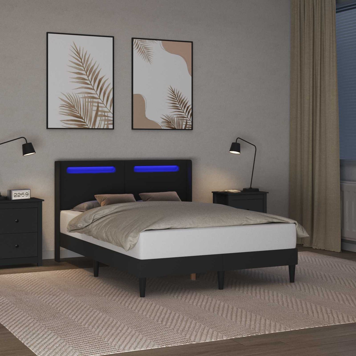 vidaXL Σκελετός Κρεβατιού με κεφαλάρι Μαύρο 160 x 200 cm Τεχνητό Δέρμα