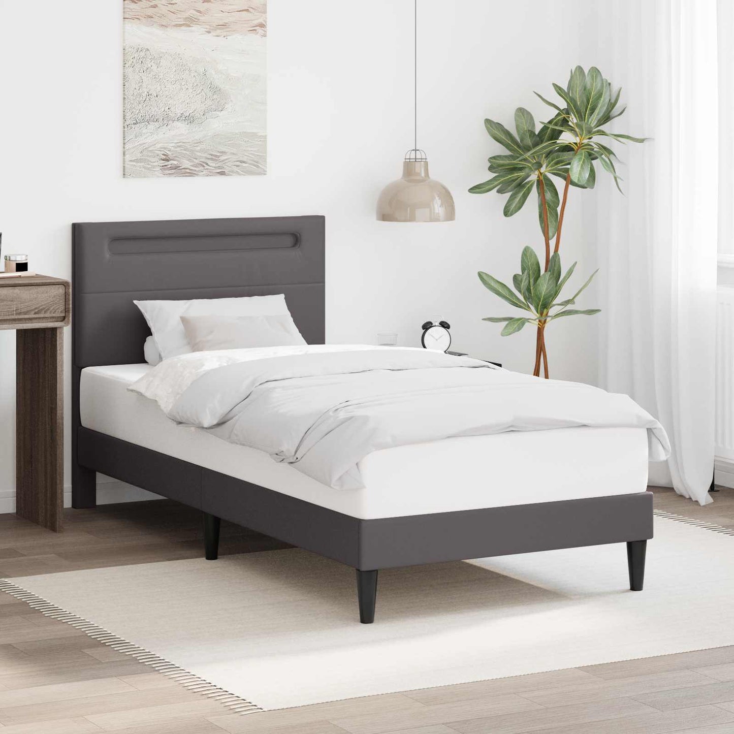 vidaXL Σκελετός Κρεβατιού με κεφαλάρι Γκρι 80 x 200 cm Τεχνητό Δέρμα