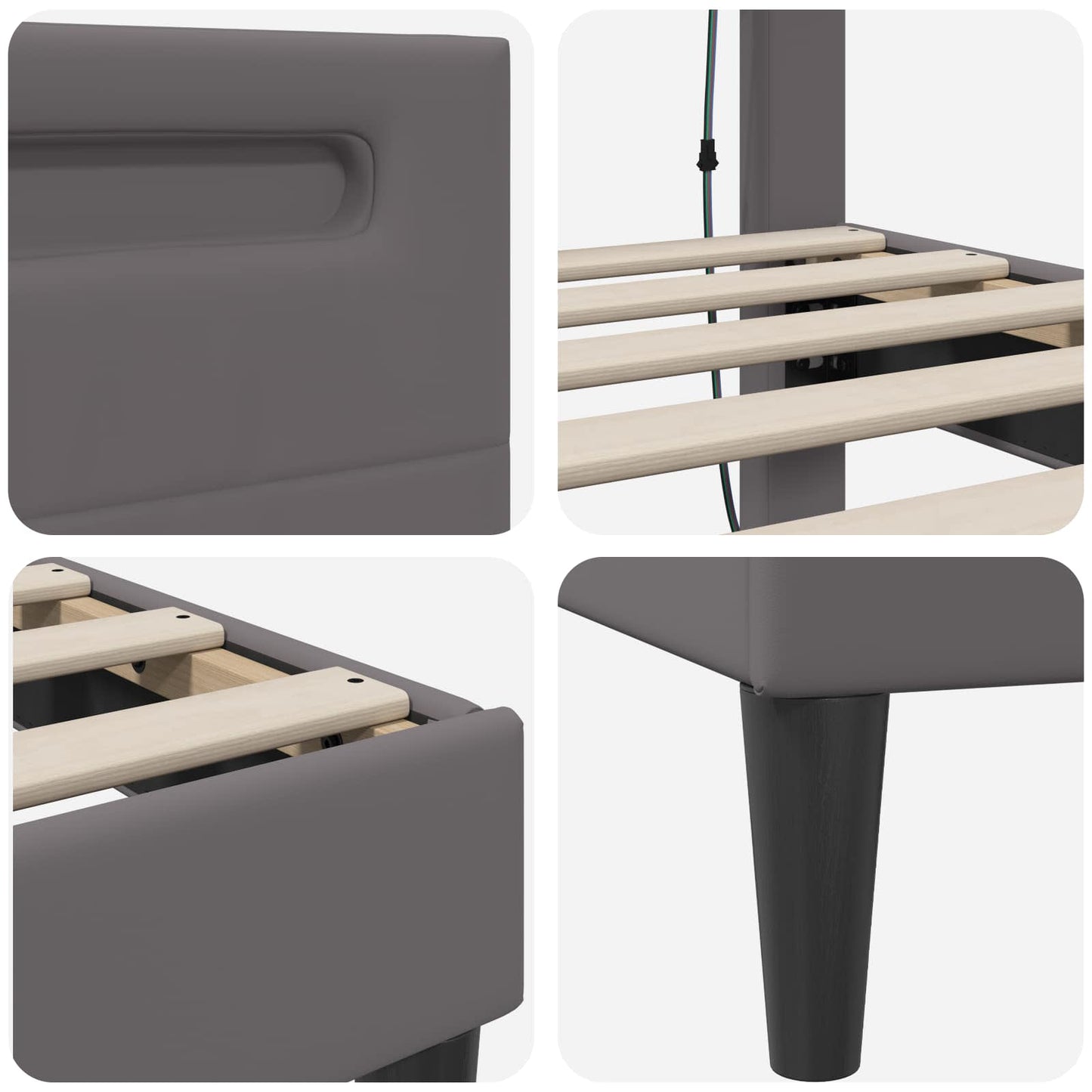 vidaXL Σκελετός Κρεβατιού με κεφαλάρι Γκρι 90 x 190 cm Τεχνητό Δέρμα