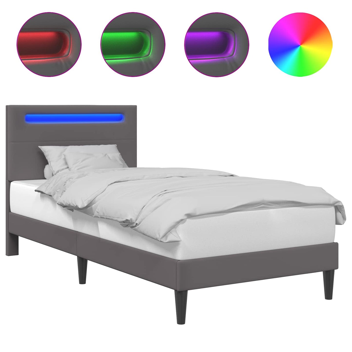 vidaXL Σκελετός Κρεβατιού με κεφαλάρι Γκρι 90 x 190 cm Τεχνητό Δέρμα