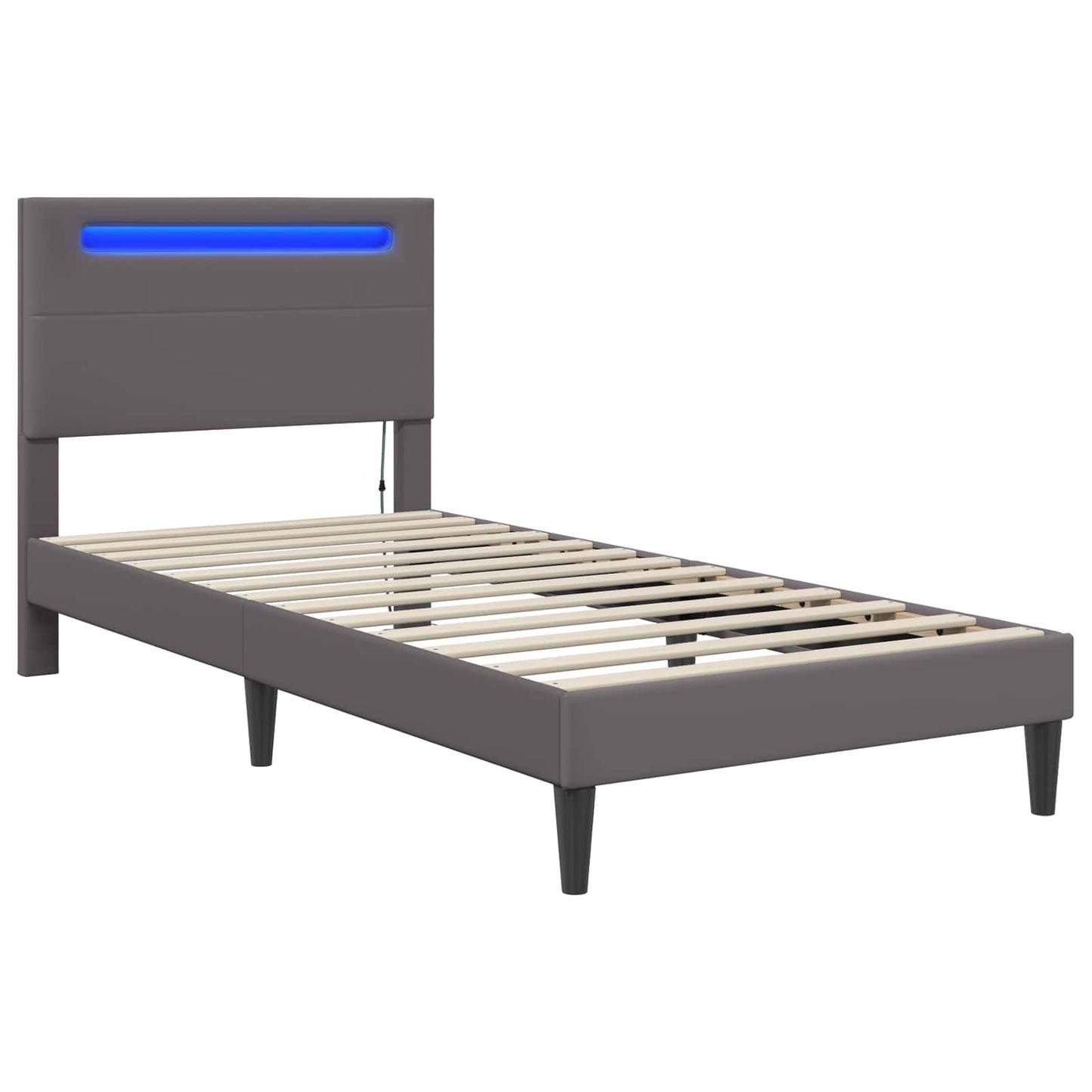 vidaXL Σκελετός Κρεβατιού με κεφαλάρι Γκρι 90 x 190 cm Τεχνητό Δέρμα
