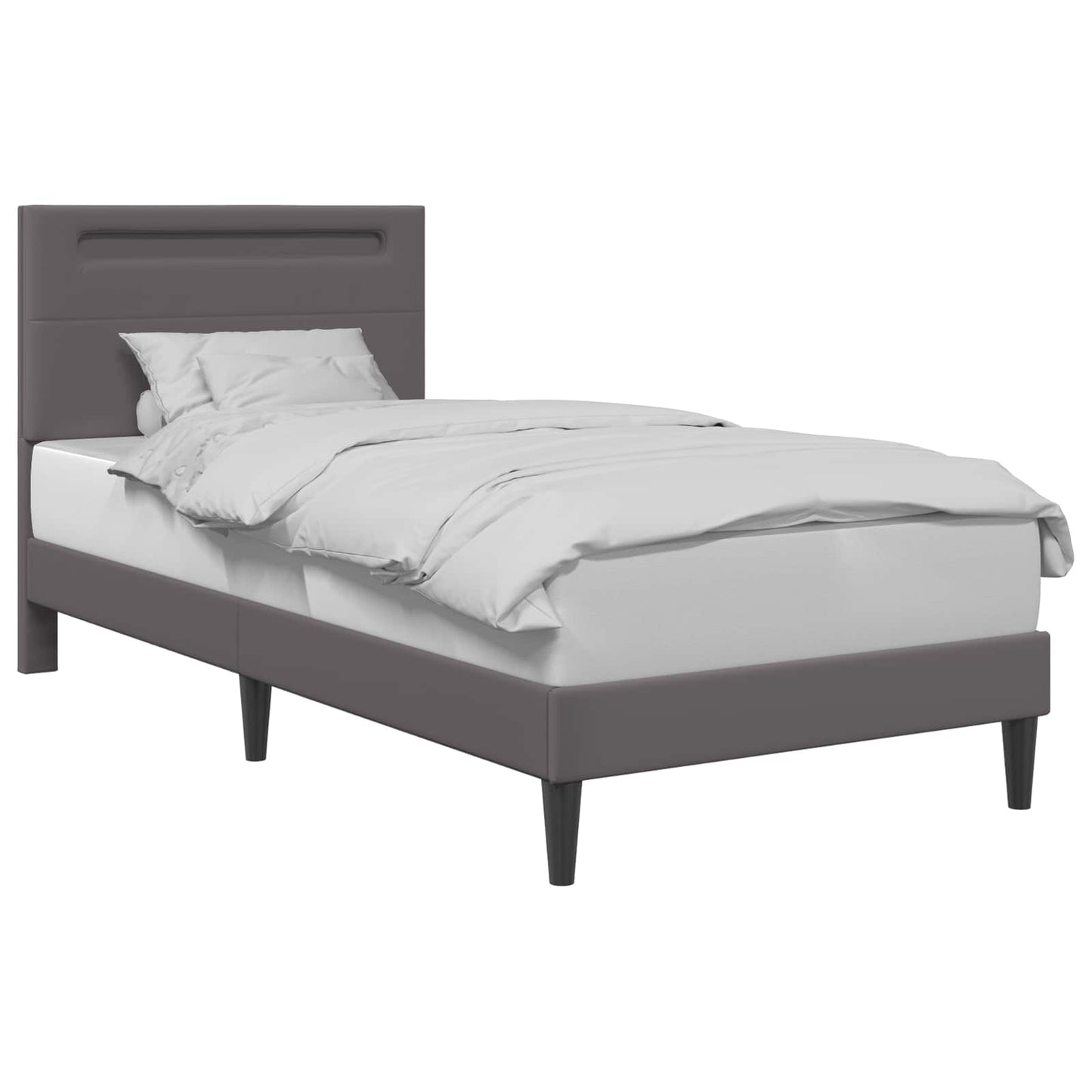 vidaXL Σκελετός Κρεβατιού με κεφαλάρι Γκρι 90 x 190 cm Τεχνητό Δέρμα