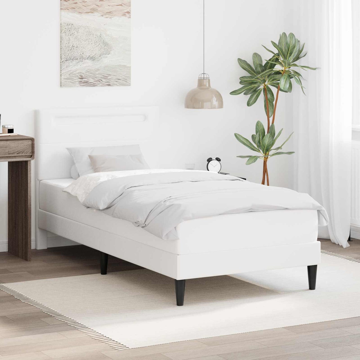 vidaXL Σκελετός Κρεβατιού με κεφαλάρι Λευκό 90 x 190 cm Τεχνητό Δέρμα