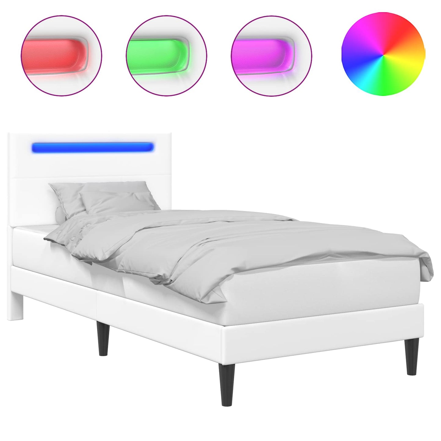 vidaXL Σκελετός Κρεβατιού με κεφαλάρι Λευκό 90 x 190 cm Τεχνητό Δέρμα