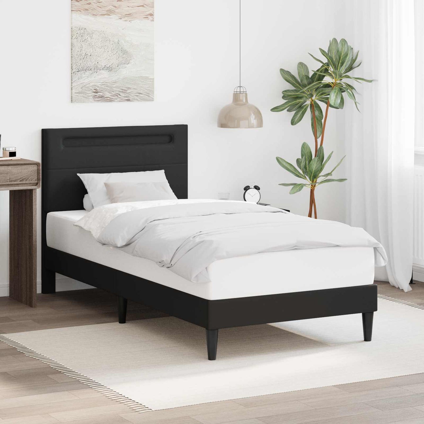 vidaXL Σκελετός Κρεβατιού με κεφαλάρι Μαύρο 90 x 200 cm Τεχνητό Δέρμα