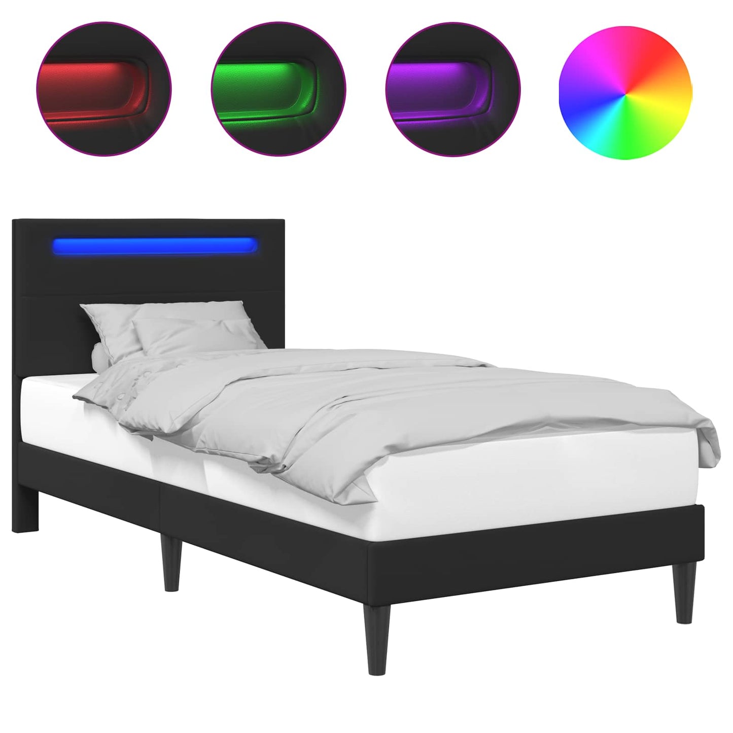 vidaXL Σκελετός Κρεβατιού με κεφαλάρι Μαύρο 90 x 200 cm Τεχνητό Δέρμα