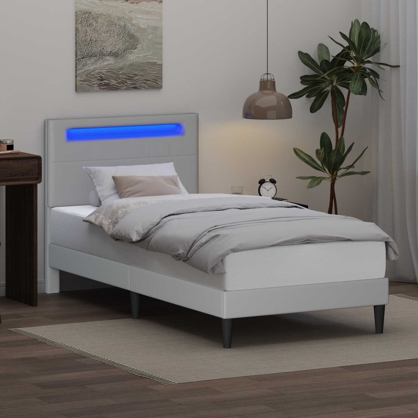vidaXL Σκελετός Κρεβατιού με κεφαλάρι Λευκό 90 x 200 cm Τεχνητό Δέρμα