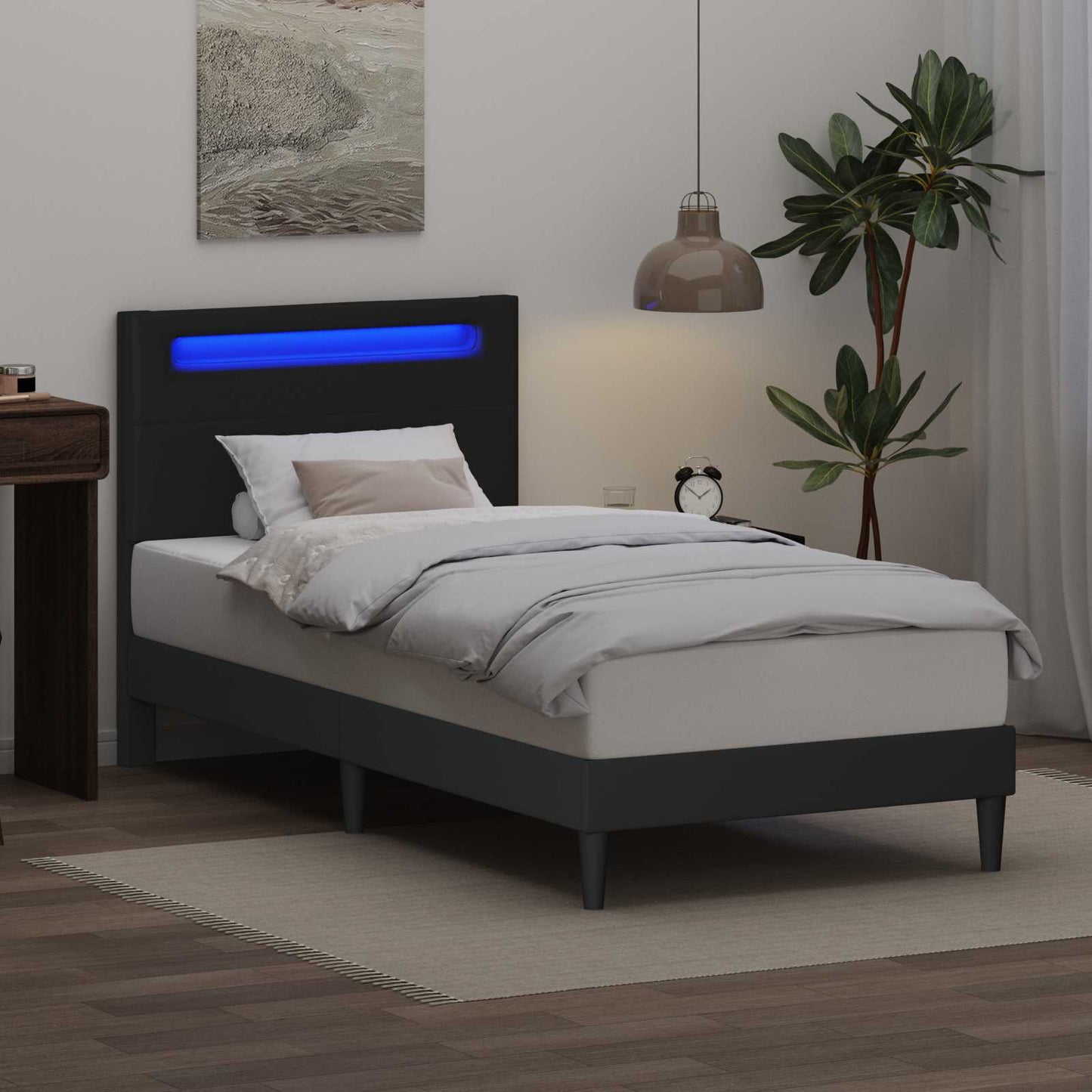 vidaXL Σκελετός Κρεβατιού με κεφαλάρι Μαύρο 100 x 200 cm Τεχνητό Δέρμα