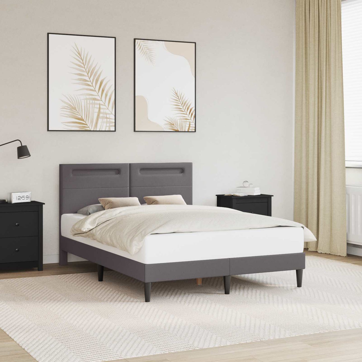 vidaXL Σκελετός Κρεβατιού με κεφαλάρι Γκρι 140 x 190 cm Τεχνητό Δέρμα