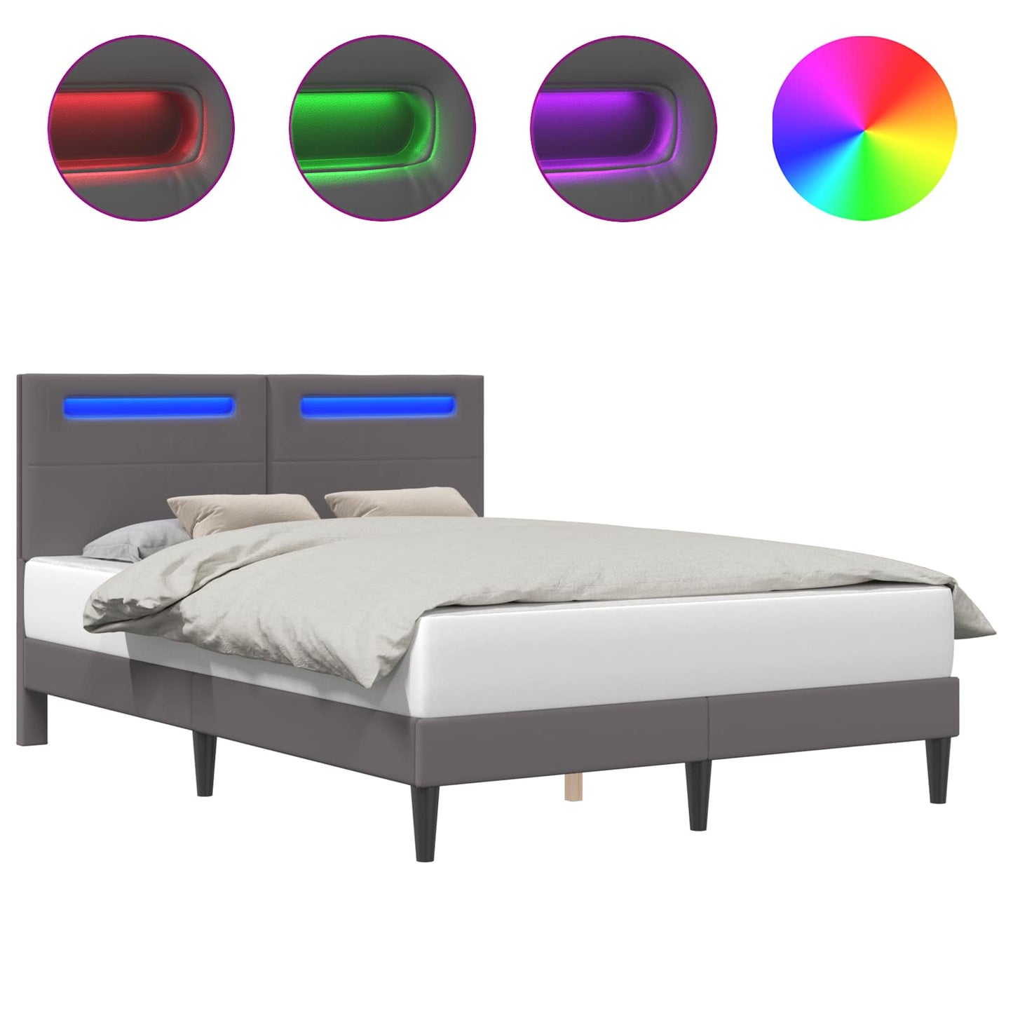 vidaXL Σκελετός Κρεβατιού με κεφαλάρι Γκρι 140 x 190 cm Τεχνητό Δέρμα