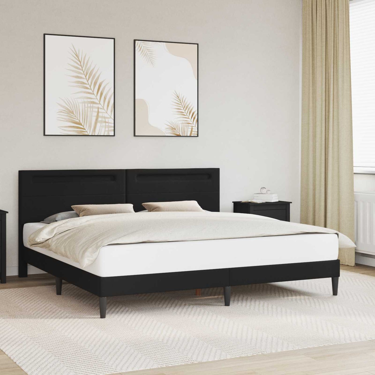 vidaXL Σκελετός Κρεβατιού με κεφαλάρι Μαύρο 180 x 200 cm Τεχνητό Δέρμα