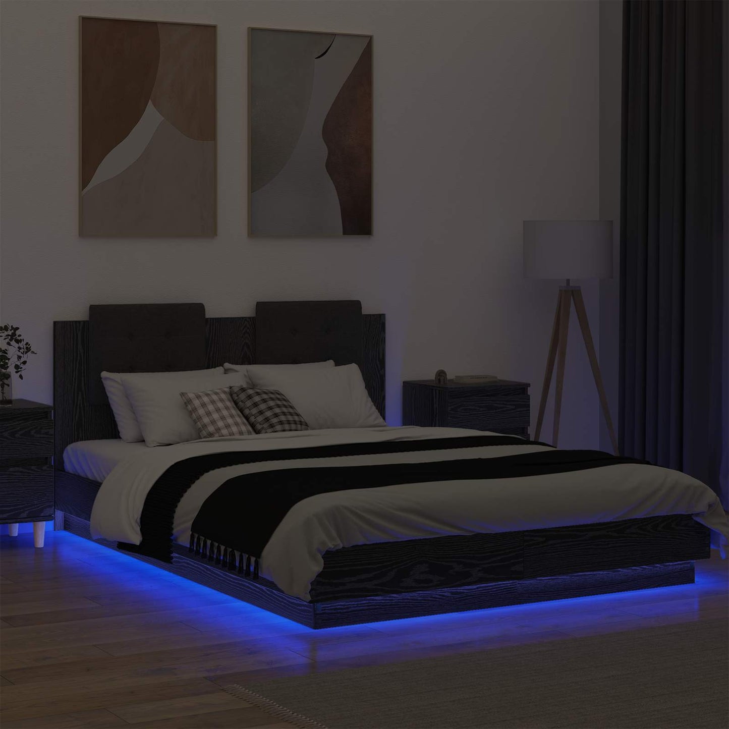 vidaXL Κρεβάτι με Κεφαλάρι Μαύρη Οξυά 160 x 200 cm Επεξεργασμένο ξύλο