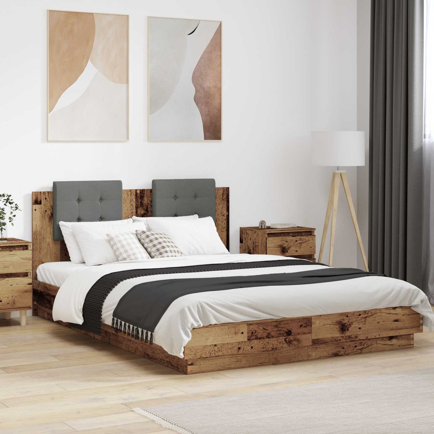 vidaXL Κρεβάτι με Κεφαλάρι Παλιό Ξύλο 150 x 200 cm Επεξεργασμένο ξύλο
