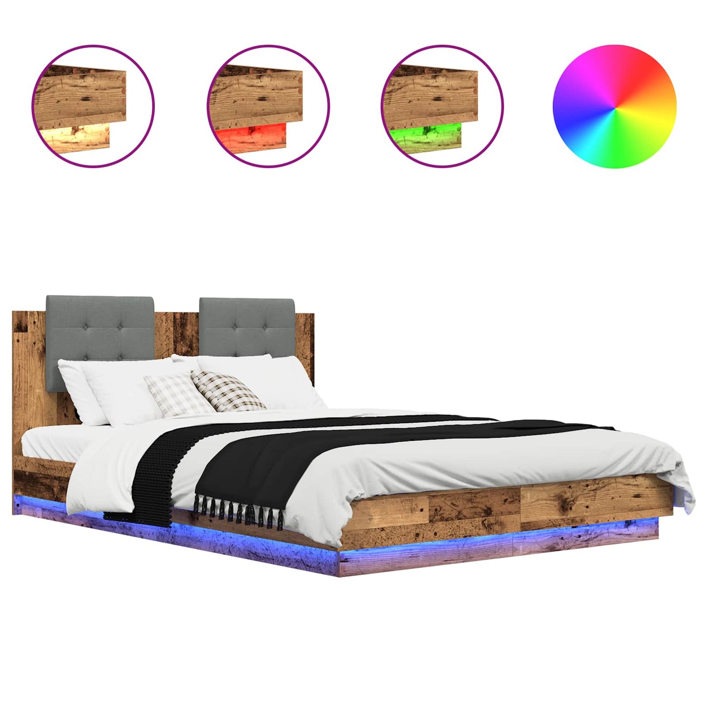 vidaXL Κρεβάτι με Κεφαλάρι Παλιό Ξύλο 120 x 200 cm Επεξεργασμένο ξύλο