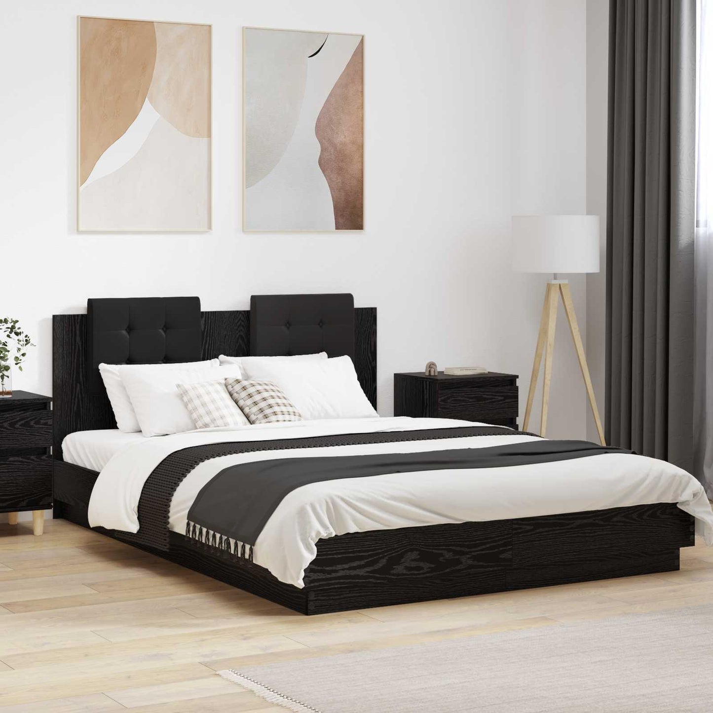 vidaXL Κρεβάτι με Κεφαλάρι Μαύρη Οξυά 120 x 200 cm Επεξεργασμένο ξύλο