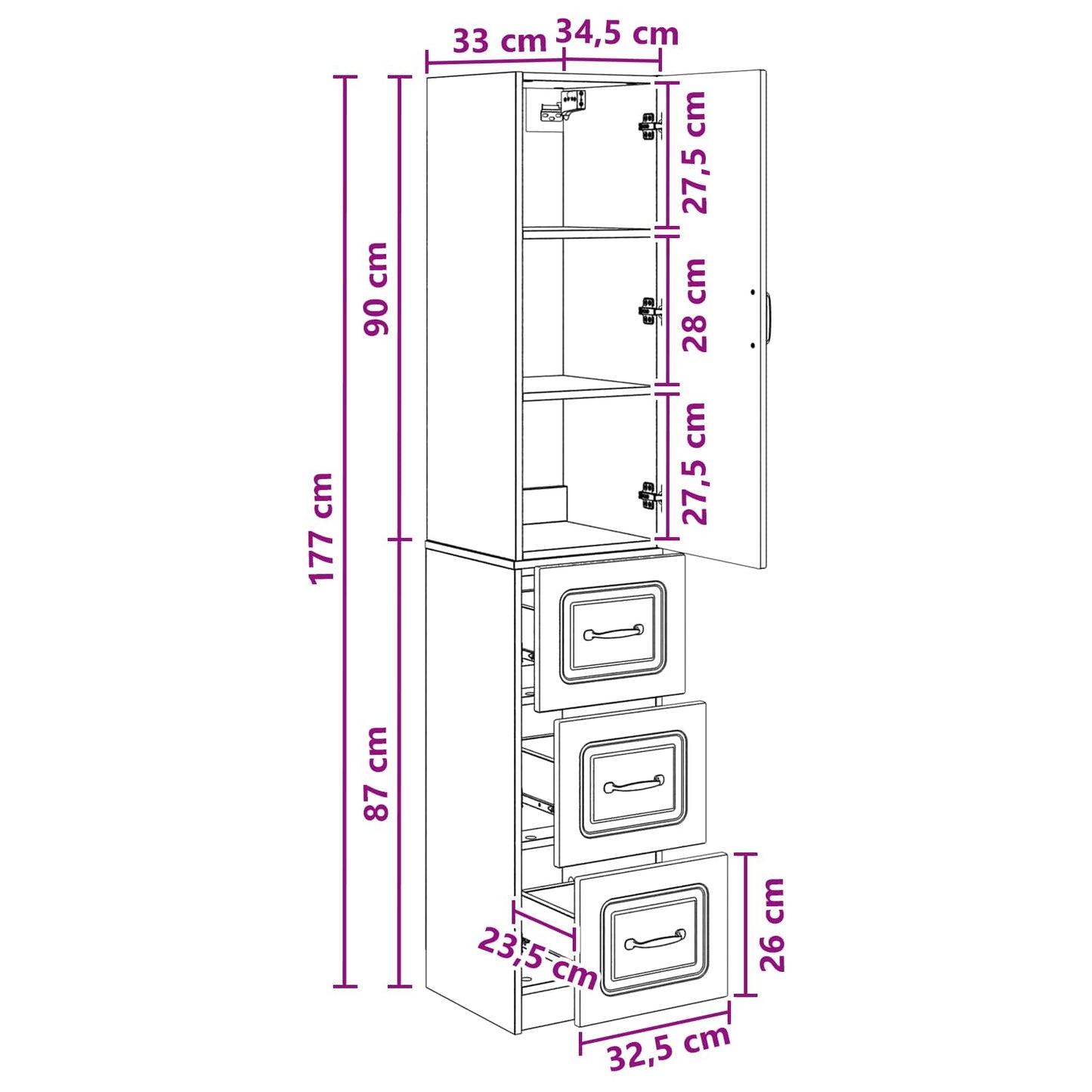 vidaXL Σέτ Ντουλαπιών 2 pcs Μαύρο 33 x 34,5 x 87 εκ.