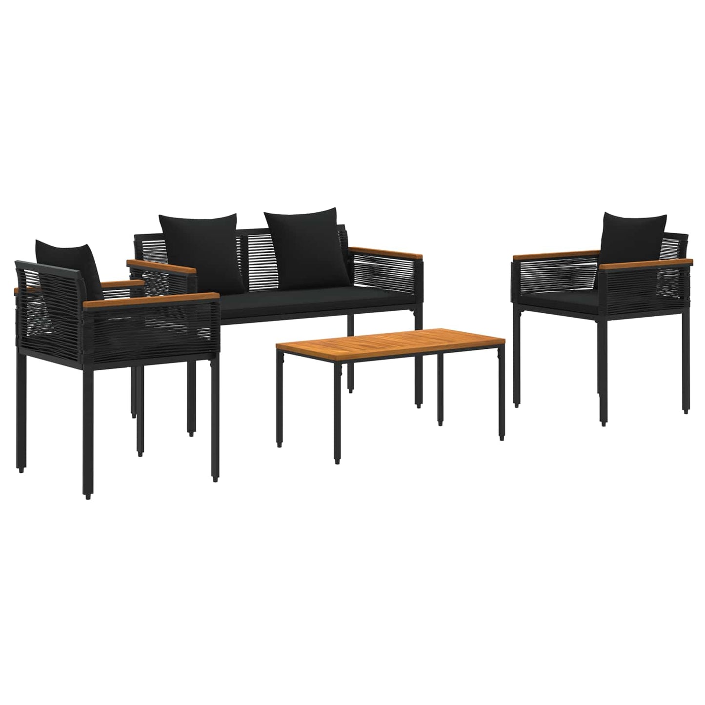 vidaXL Σετ Εξωτερικών Επίπλων με μαξιλάρι 4 pcs Μαύρο Ράτα PE