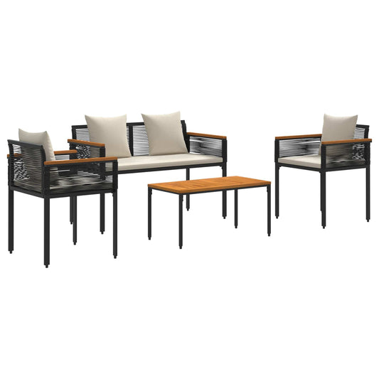 vidaXL Σετ Εξωτερικών Επίπλων 4 pcs Μαύρο και Κρεμ Λευκό Ράτα PE