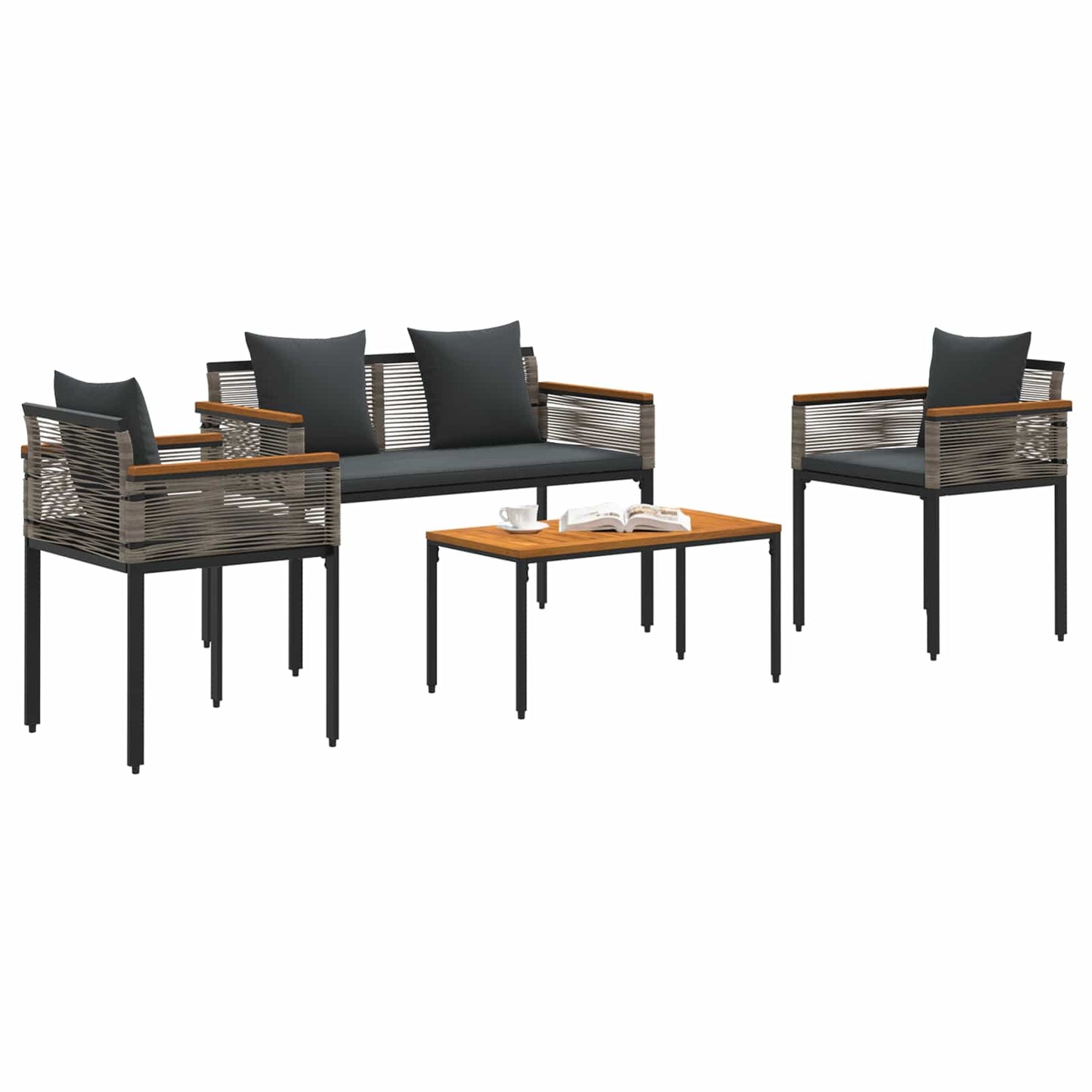 vidaXL Σετ Εξωτερικών Επίπλων 4 pcs Γκρι και Σκούρο Γκρι Ράτα PE