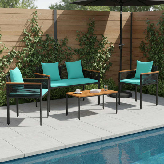 vidaXL Σετ Εξωτερικών Επίπλων 4 pcs Μαύρο και Τυρκουάζ Ράτα PE