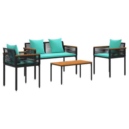 vidaXL Σετ Εξωτερικών Επίπλων 4 pcs Μαύρο και Τυρκουάζ Ράτα PE
