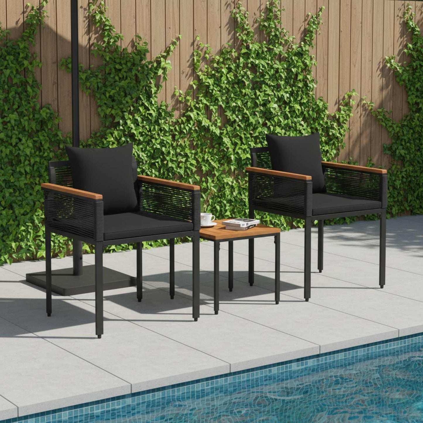 vidaXL Σετ Εξωτερικών Επίπλων με μαξιλάρι 3 pcs Μαύρο Ράτα PE