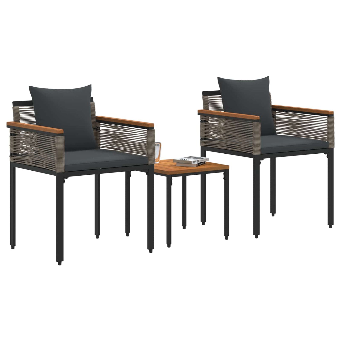 vidaXL Σετ Εξωτερικών Επίπλων 3 pcs Γκρι και Σκούρο Γκρι Ράτα PE