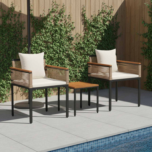 vidaXL Σετ Εξωτερικών Επίπλων με μαξιλάρι 3 pcs Μπεζ και Κρέμ Ράτα PE