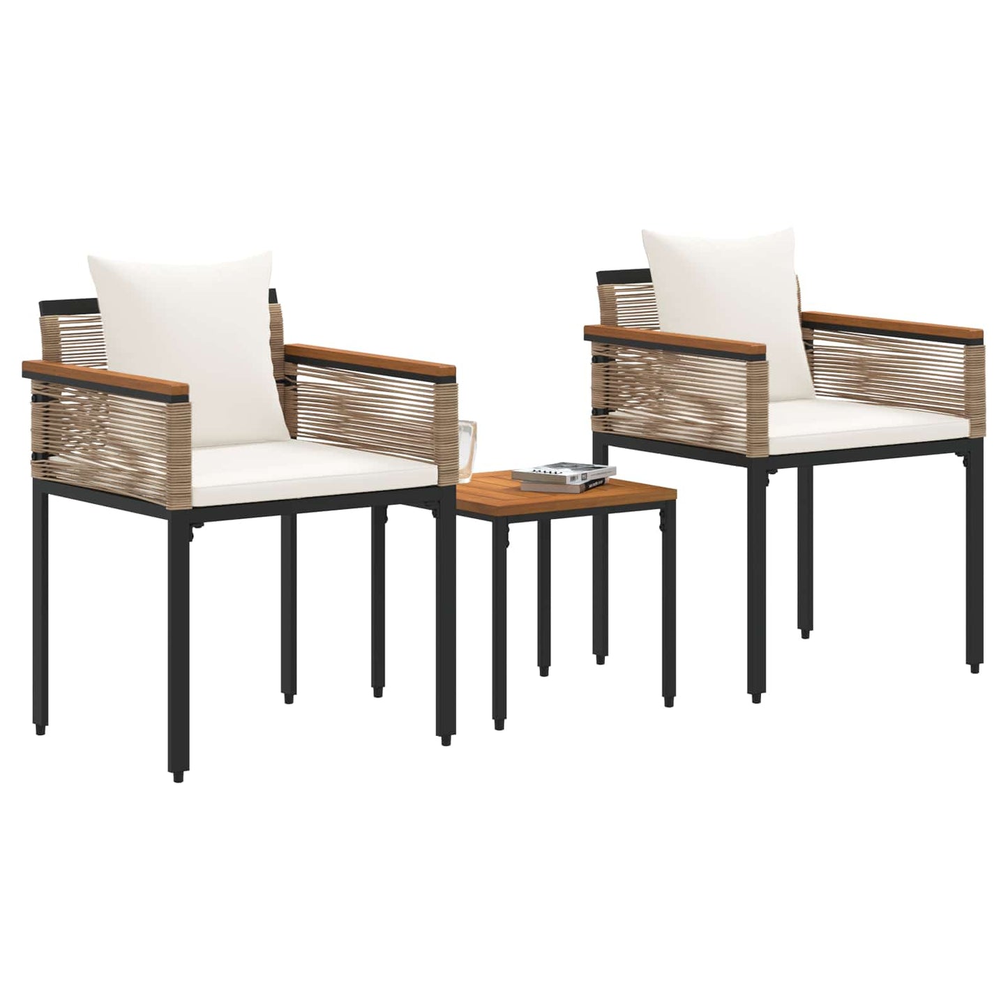 vidaXL Σετ Εξωτερικών Επίπλων με μαξιλάρι 3 pcs Μπεζ και Κρέμ Ράτα PE