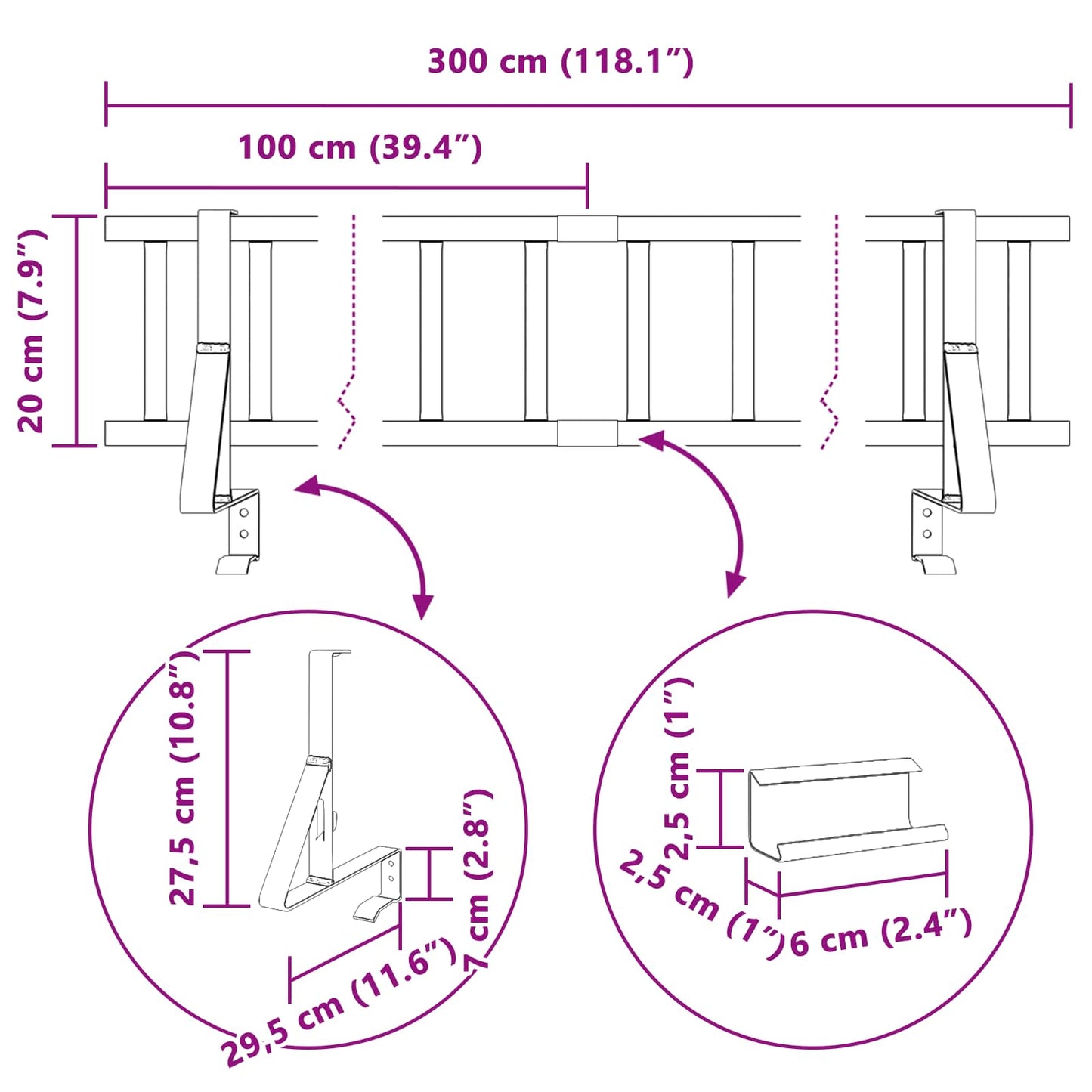 vidaXL Φρουρός χιονιού οροφής Κόκκινο 300 x 29,5 x 34,5 εκ. Ατσάλι