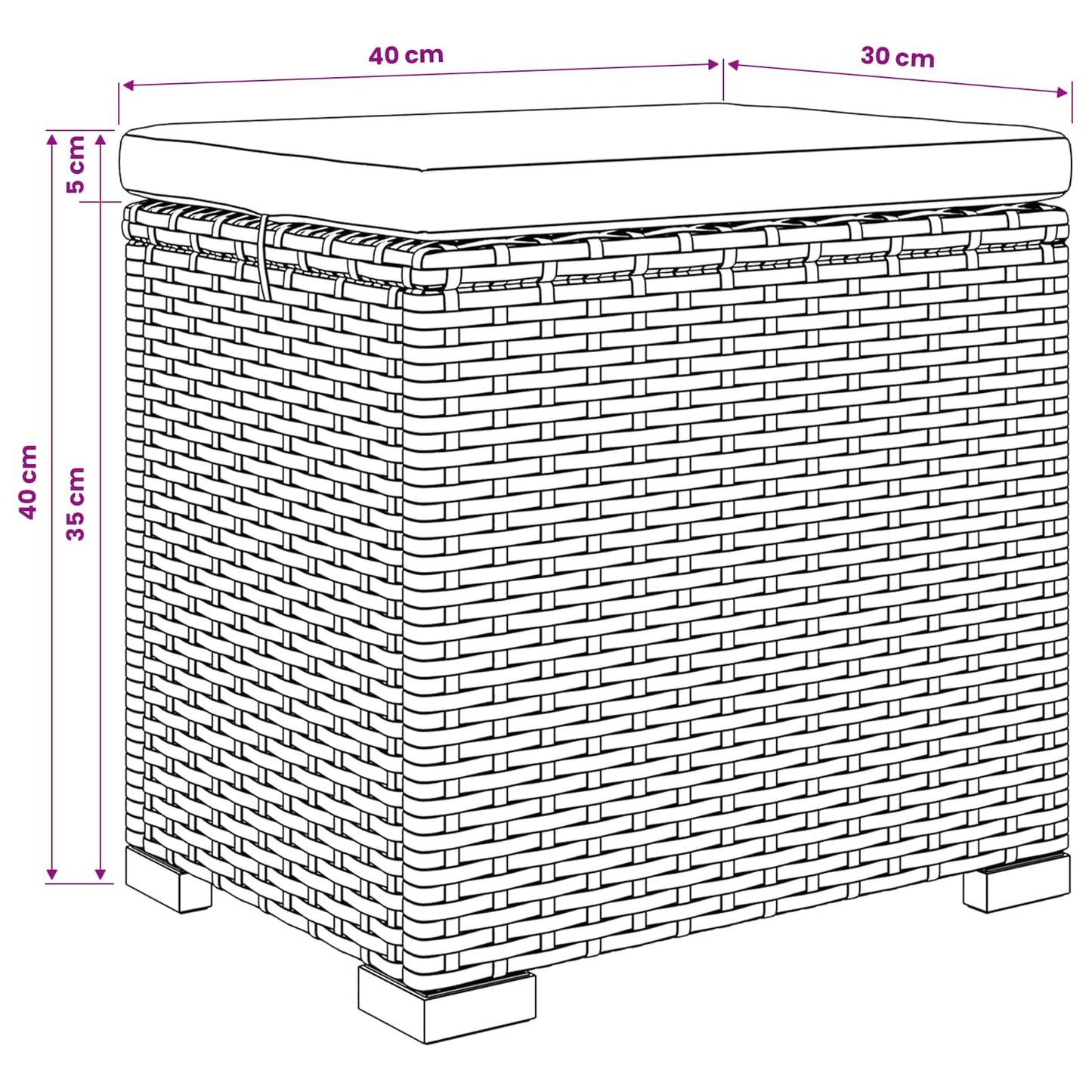 vidaXL Υποπόδιο κήπου με μαξιλάρι 40 x 30 x 40 εκ