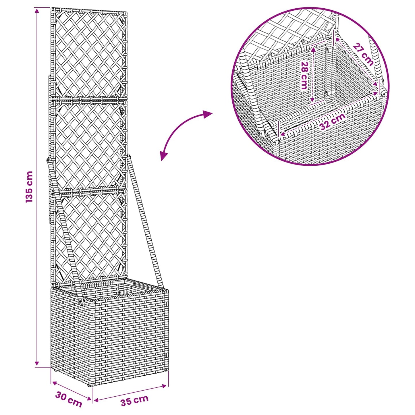 vidaXL Κηποτινάκι με Τρέλα Γκρι 35 x 30 x 135 εκ συνθετικό ρατάν